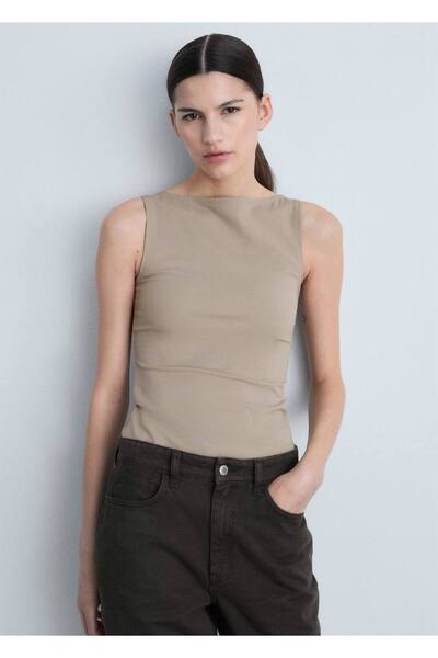 MANGO Woman Ζαρτιέρες μπλούζα με λαιμό καγιάκ