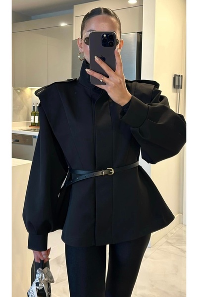 Nurella Black Belt Detailed Jacket