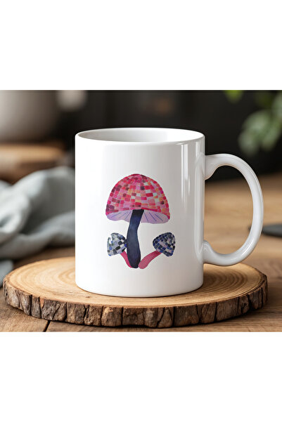 BB TRADE White Ceramic Printed Mug Cup 330ml With Mushrooms Design