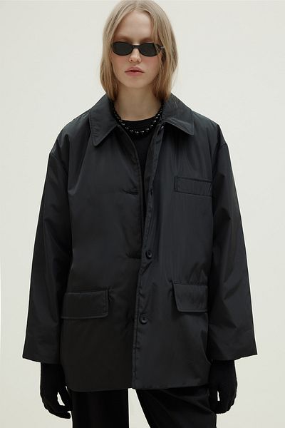 Suud Collection Black Cloud Shirt Collar Coat
