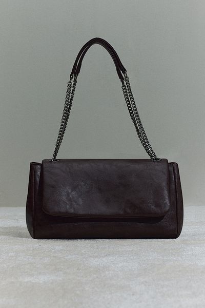Suud Collection Горчиво кафява кожена чанта с верига Milan