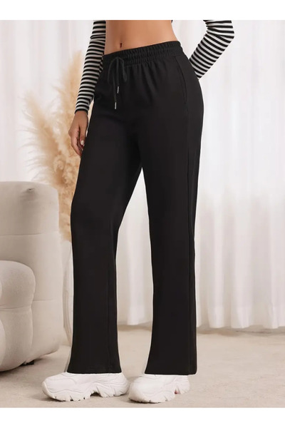 yx yustex sport Γυναικείο μαύρο φαρδύ, ελαστικό, άνετο υφασμάτινο παντελόνι φ...