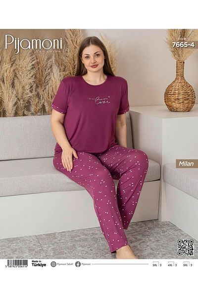 Pijamoni Set de pijamale pentru femei, cu mâneci scurte, din țesătură Milan, de culoare violet