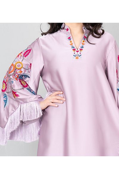 IKKXA Shimmer Detail Sleeves Embroidered Jalabiya