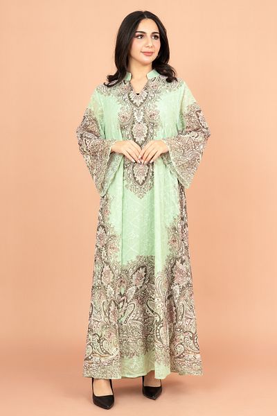 IKKXA Floral Pattern Printed Embroidered Jalabiya