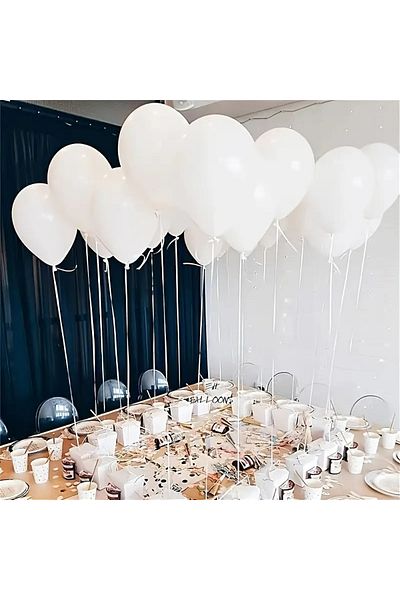 Balon marketi 100Pcs White Latex Balloons Set + 5 Meters Perforated Balloon Chain!