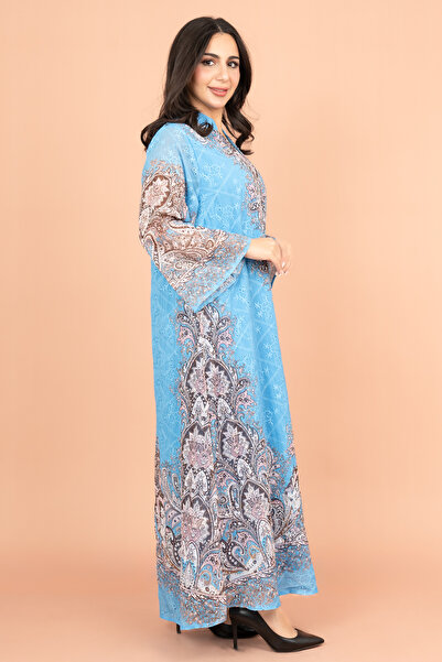 IKKXA Floral Pattern Printed Embroidered Jalabiya