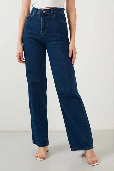 LİMABEL Women's 90's Dark Blue High Waist Palazzowideleg Jeans Power Lycra Tightening Jeans