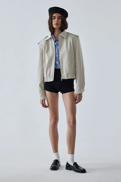 Suud Collection Cooper Cream Crop Bomber Jacket