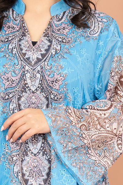 IKKXA Floral Pattern Printed Embroidered Jalabiya
