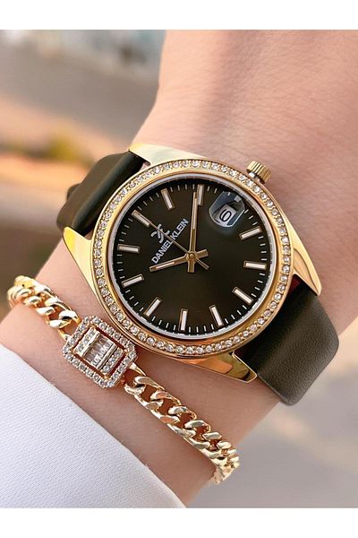 Daniel Klein Leather Cord Takvinli Dial 3 Atm Water Resistant Women's Wristwatch + Bracelet