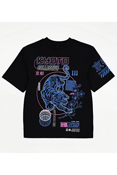 Çipil Black Oversized Graphic T-Shirt