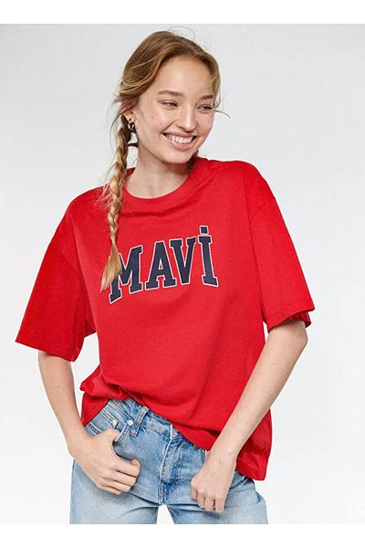 Mavi Oversize One Size Red Women's T-Shirt