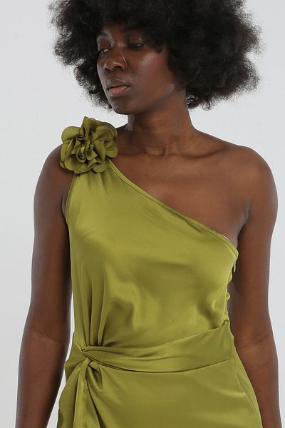 YORSSTYLE One Shoulder Flower Detailed Dress