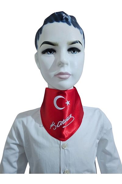 Kostüm Sarayı Ataturk Signed Scarf with Crescent and Star