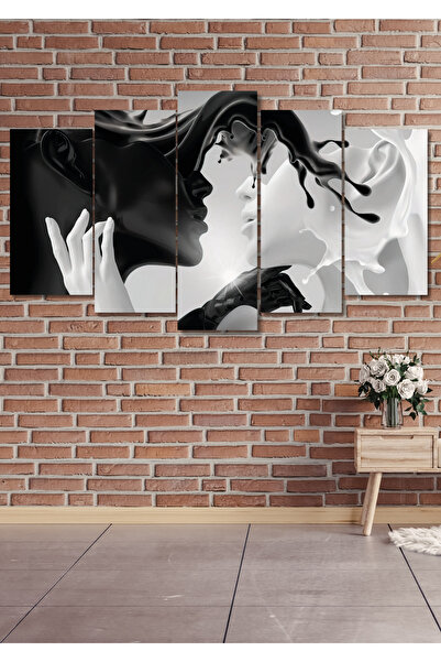 NT Handmade 5 Parça Siyah Beyaz Sevgili Duvar Dekoru Salon Oturma Yatak Odası...