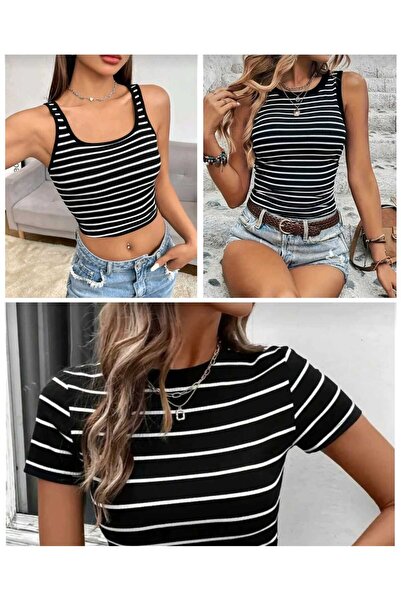 blackbonds Συνδυαστικό ριγέ φόρεμα με κοντό μπλουζάκι και μπλουζάκι με λαιμόκ...