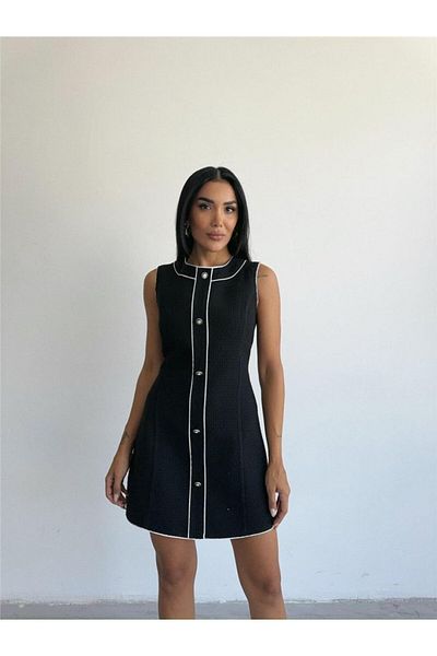 JANES Fabric Short Front Buttoned Dress - Black