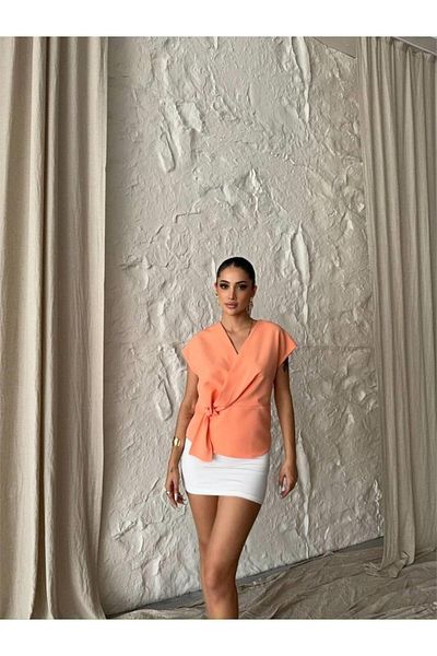 modaserdem    Yandan Tie-Up Detailled Sleeveless Bluz - Salmon
