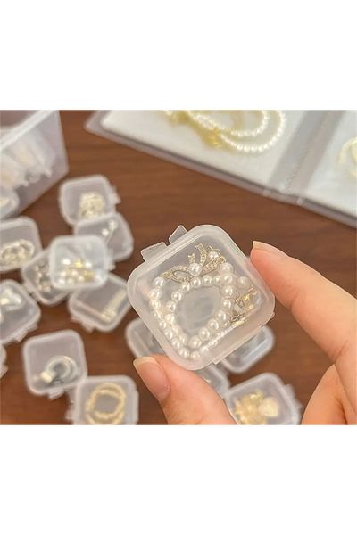 ENEX 5Pcs Transparent Mini Plastic Gold Jewelry Gem Necklace Ring Earrings Storage Box with Lid