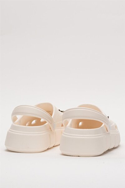 Liger Stone Detailed High Sole Comfort Women's Sandals - CREAM