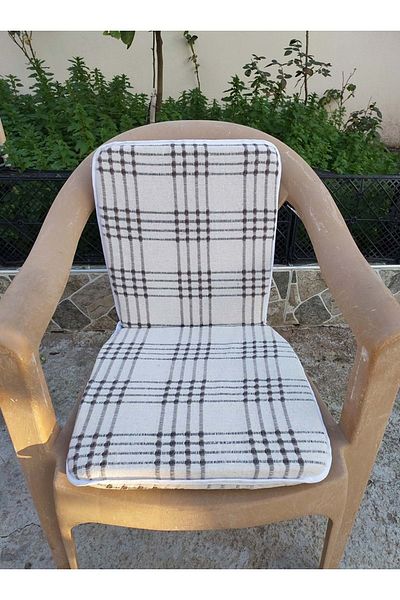 Mandaş 4 τεμάχια Buldan Midi Chair Cushion με πλάτη (πάχος 3,5 cm) - Μοτίβο καφέ και ρίγες