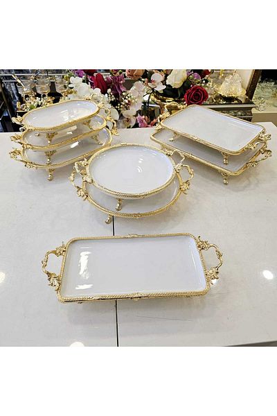 MaviDamla 8 Pieces Cast Edge Frame Porcelain Presentation Set Gold