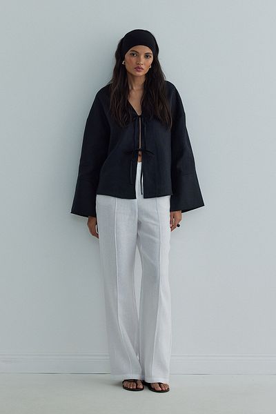 Suud Collection Minnie Laced Black Linen Blouse - 100%