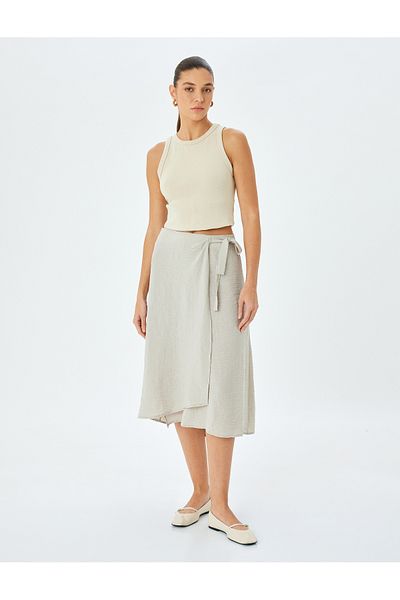 Koton New Season Midi Length Double Breasted Bell Skirt with Lacing Detail