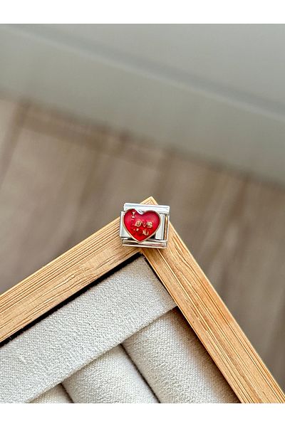 YOUES JEWELRY 9mm Stainless Steel Unisex Charm - Red,'I Love You' Design