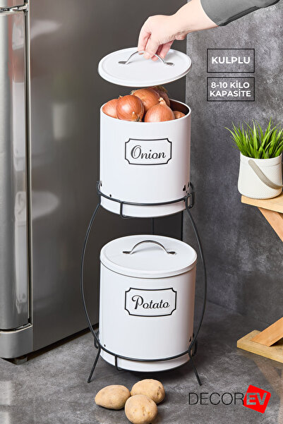decorev Kulplu 2 Katlı Patates Soğanlık Metal Patates Soğan Kovası Sebzelik S...