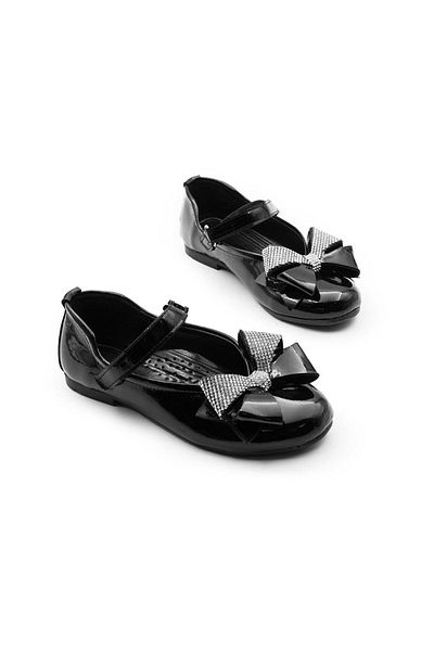 Parparastil Black Girl's Ballerina Shoes with Ribbon Detail