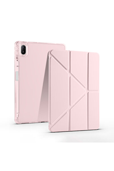 HTstore Huawei Compatible Matepad Se 11 Case Zore Tri Folding Stand Case with Pen Compartment-Rose Gold