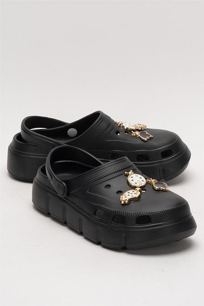 Liger Sandale negre pentru damă, cu talpă înaltă, Stone Comfort