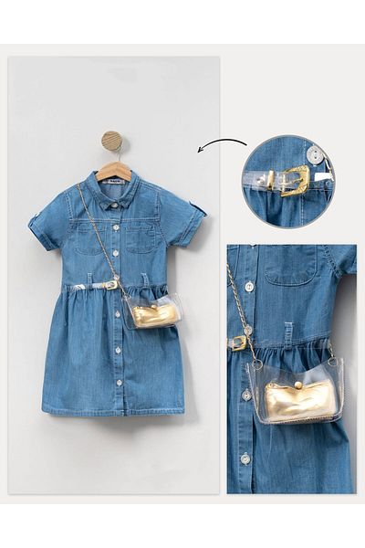 Kids Girl's Bag Belted Dress