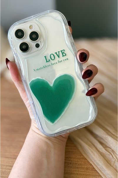 MİRAZ TASARIM iPhone 14 Promax Wavy Edge Heart Pattern Clear Case