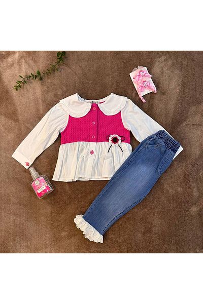 SNSA MODA Girl's Set with Ruffles and Lace Top and Bottom Set (It Is Recommended to Buy One Size Larger)