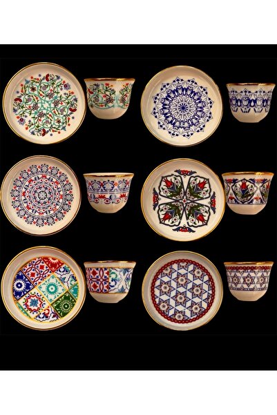 DUKKANI ISTANBUL Porselen Çay Tabağı Ve Gawa Fincan Seti 6 Kişilik 12 Parça M...