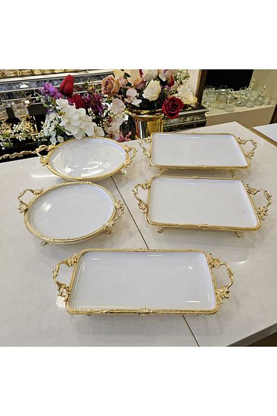 MaviDamla 8 Pieces Cast Edge Frame Porcelain Presentation Set Gold