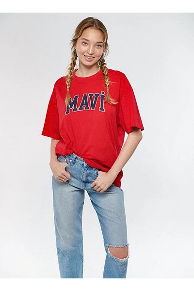 Mavi Oversize One Size Red Women's T-Shirt