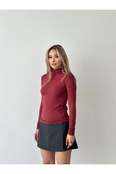 Somut istanbul بلوزة نسائية ذات ياقة مدورة من مزيج الكشمير العنابي