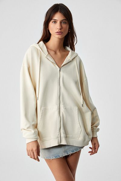 GRIMELANGE Nisporeni Women's Oversize Fit Hooded 100% Organic Cotton 3 Thread Cream Sweatshirt