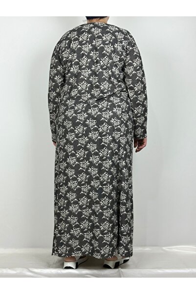 YAŞAR TRİKO Γυναικείο Μαύρο Κρεμ Πεντάγωνο Πέτο Μακρυμάνικο Σουέντ Εποχιακό Μητρικό Φόρεμα