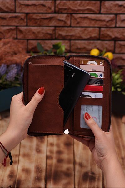 Ozka Leather Collection Πορτοφόλι Unisex Long Leather Card Holder - Portfolio με θήκη τηλεφώνου & δώρο βραχιολάκι