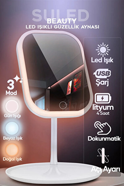 Marka Dokunmatik Led Işıklı USB li Kare Masa Üstü Makyaj Aynası