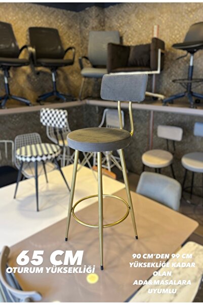 The SANDALYE SHOP Yeni Mila Bar Sandalyesi Mat(Eskitme) Gold Gri Babyface Kum...