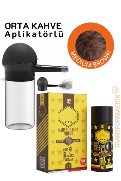 Transformacion Aplikatörlü Saç Dolgunlaştırıcı Fiber Topik Toz ORTA TON KAHVE...