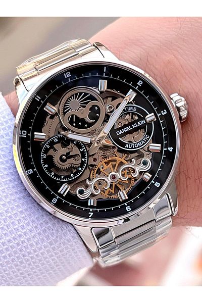 Daniel Klein Men's Wristwatch with Automatic & Wind-Up Moon and Sun Dial Feature