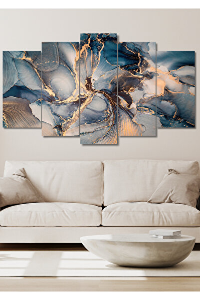 NT Handmade 5 Parça Mermer Görünümlü Duvar Dekoru Salon Oturma Yatak Odası Of...