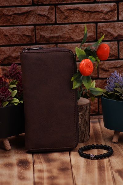 Ozka Leather Collection Πορτοφόλι Unisex Long Leather Card Holder - Portfolio με θήκη τηλεφώνου & δώρο βραχιολάκι